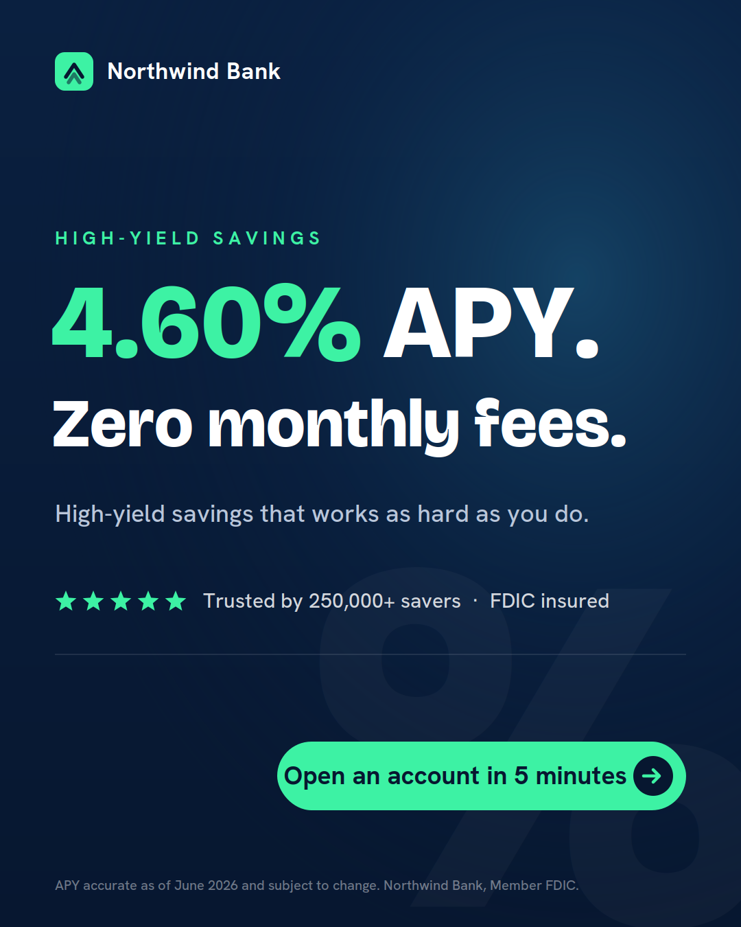 Northwind Bank 4.60% APY high-yield savings ad